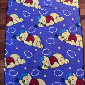 Disney Winnie The Pooh Sleeping Purple Fleece Throw Blanket 47”x61”  Vintage